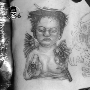 Angel with Guns Back Tattoo